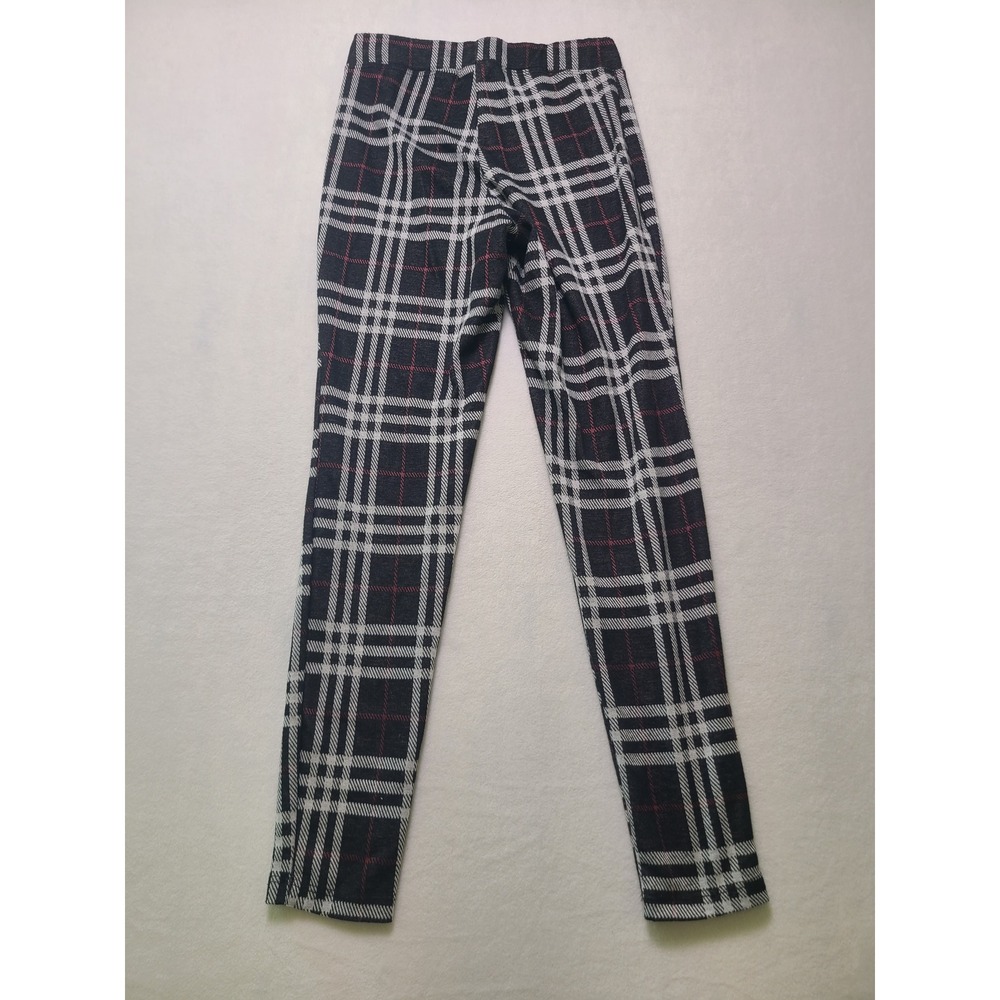 Women Small Leggings Plaid Academic Black White Red Stretch Preppy Office Grunge